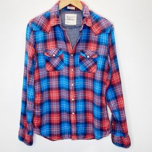 American Eagle Vintage Fit Pearl Snap Plaid Top